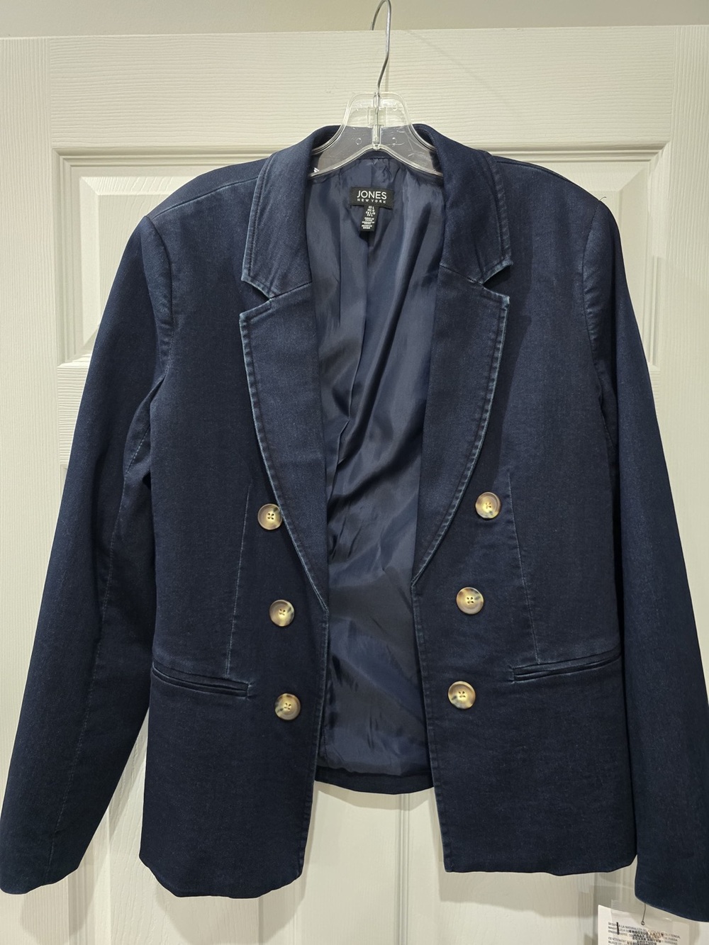 Jones New York Navy Double-Breasted Blazer with Gold Buttons Size L